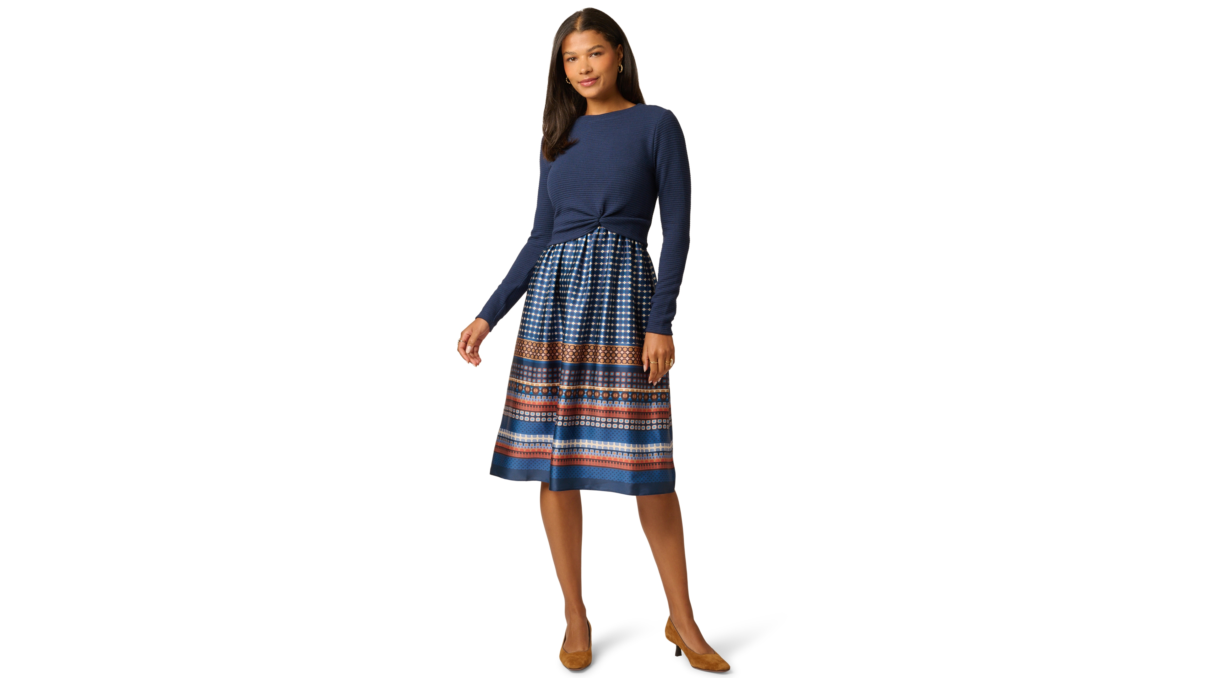 Adrianna Papell Women's Crewneck Knit Print Combo Dress