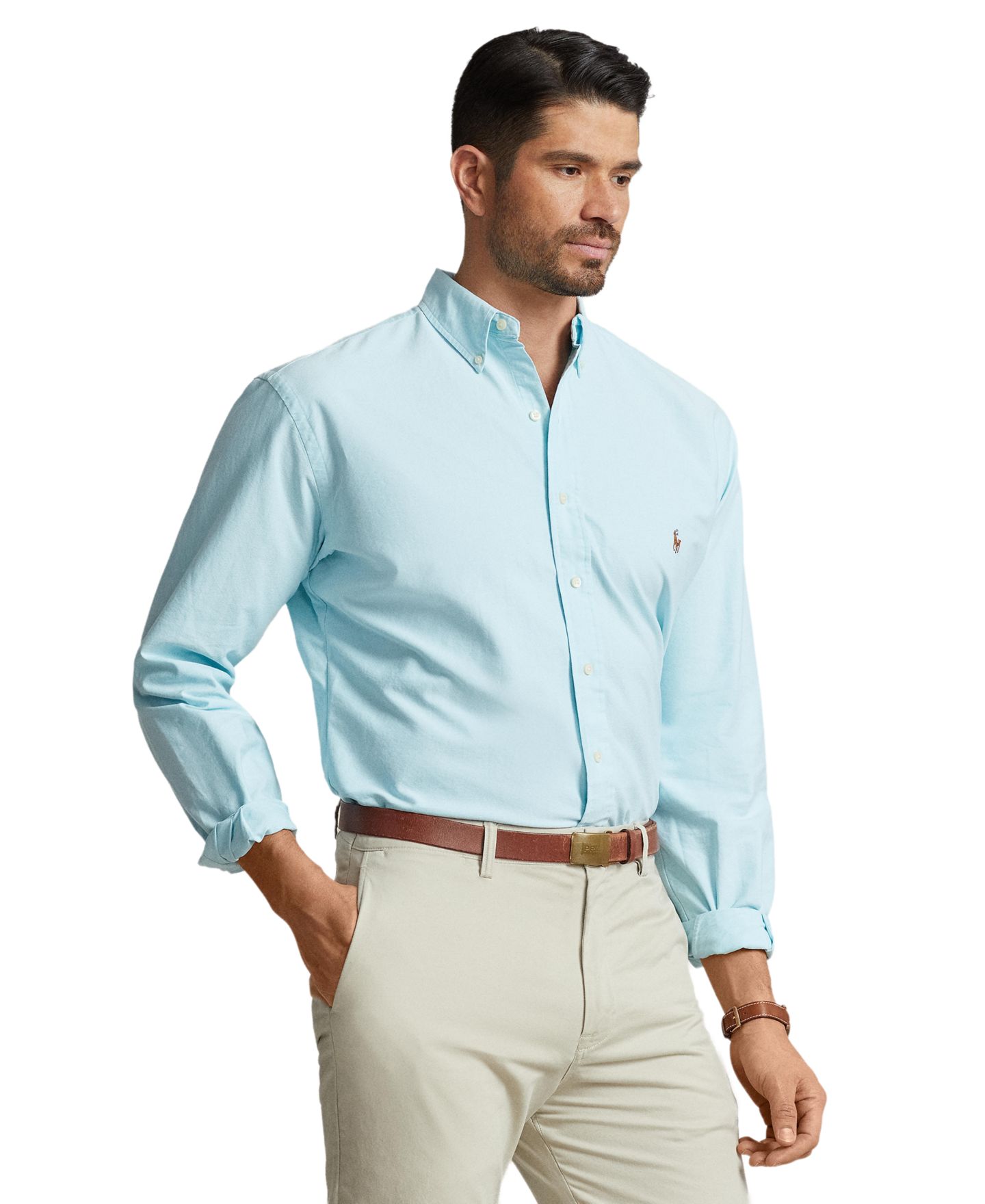 Мужская рубашка Polo Ralph Lauren Big & Tall Classic-Fit Long-Sleeve Oxford, цвет: Синий, вариант 1 — фото 1