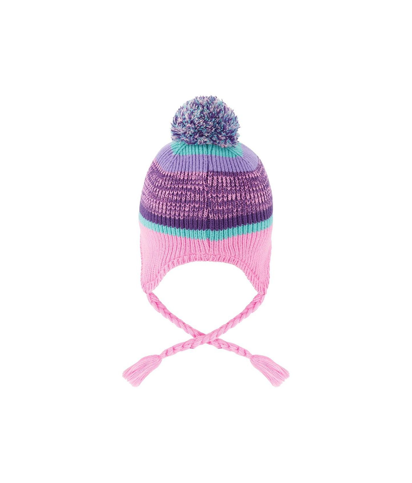 Шапка Deux par Deux Winter Peruvian Knit Hat with Pompom Mauve and Jacquard для девочек, цвет: Лиловый / Синий — фото 4