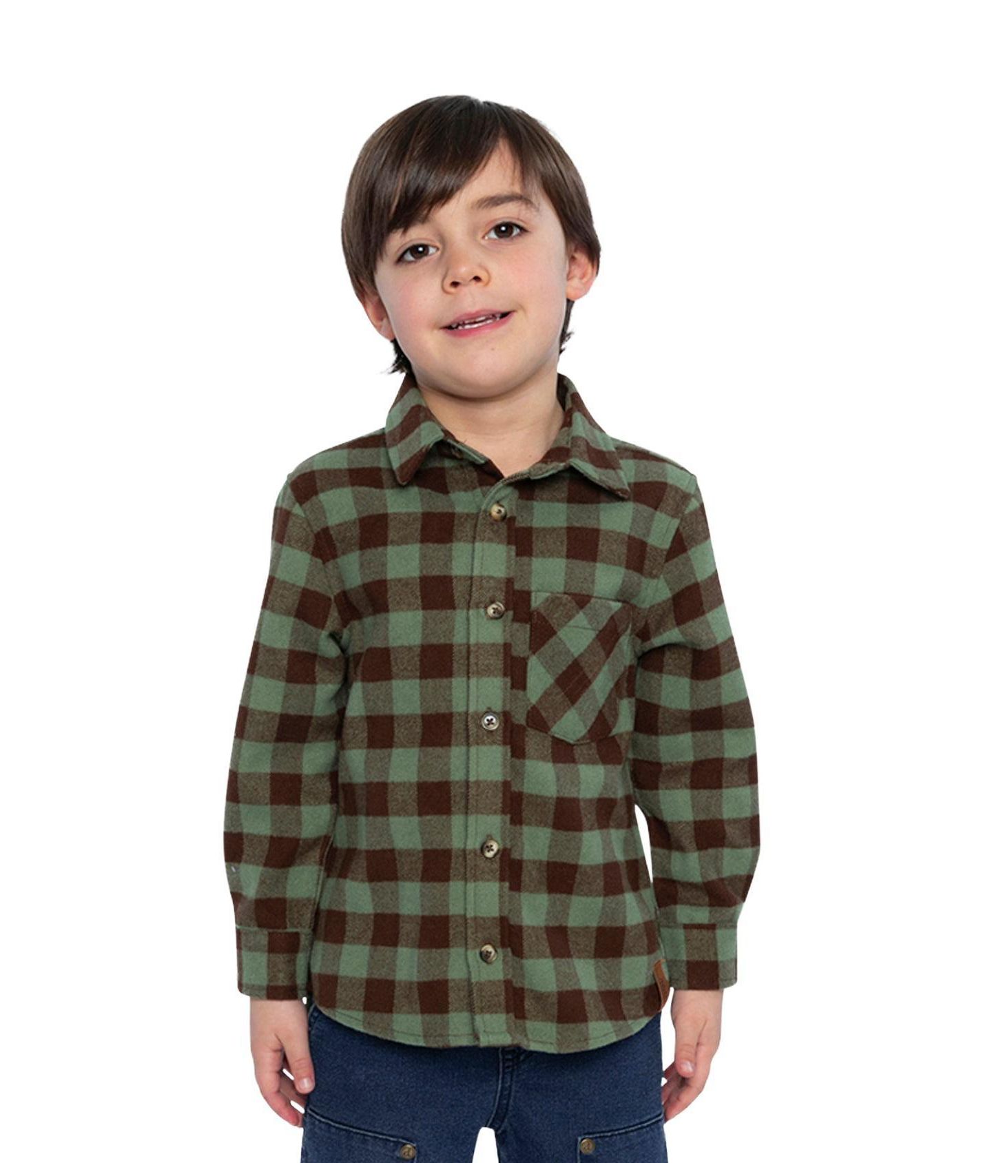 Рубашка Deux par Deux Brushed Flannel Shirt для мальчиков-малышей, цвет: Зелёный / Коричневый — фото 2