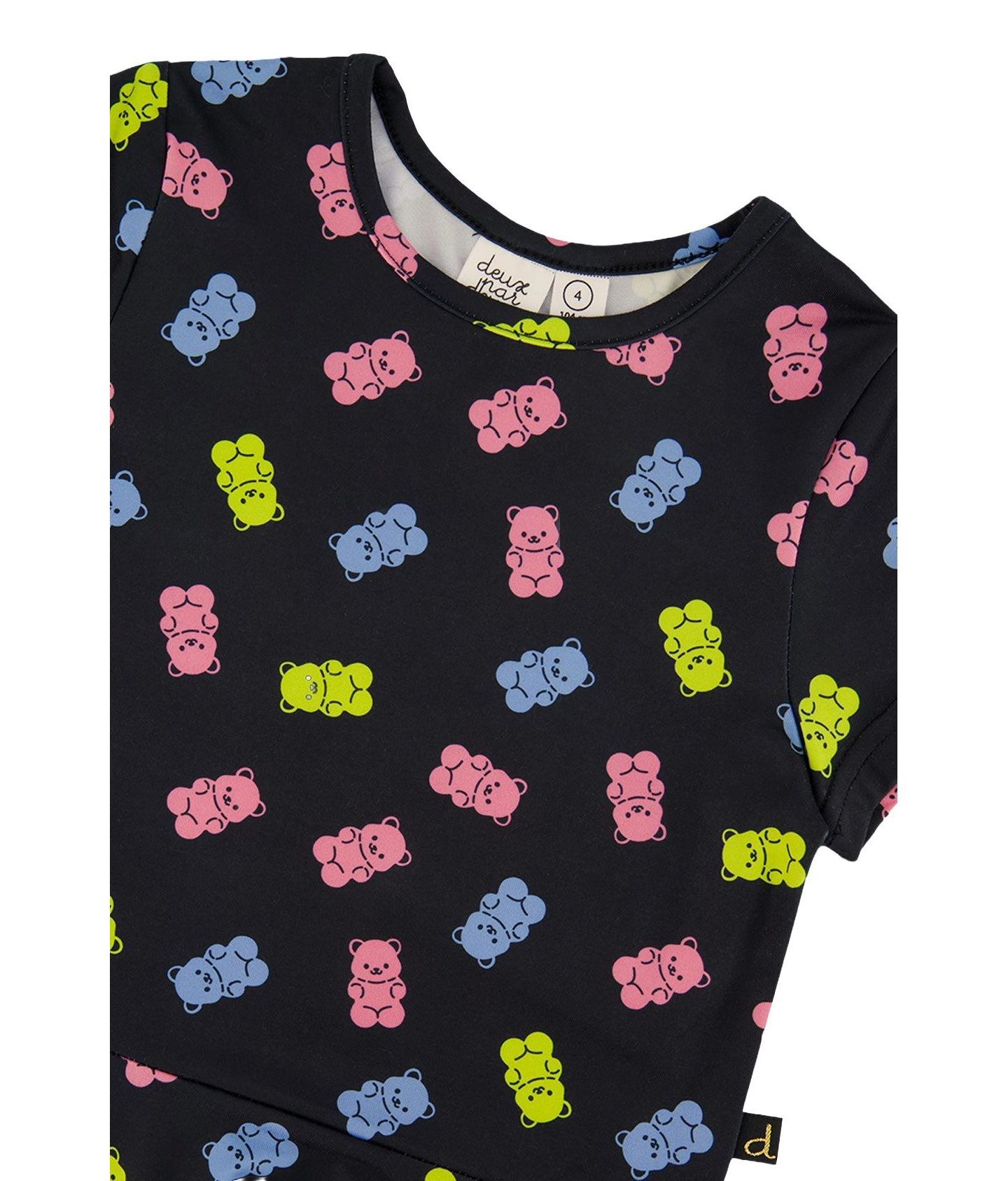 Платье Deux par Deux Short Sleeve Dress Printed Gummy Bears для девочек, цвет: Чёрный с принтом — фото 6