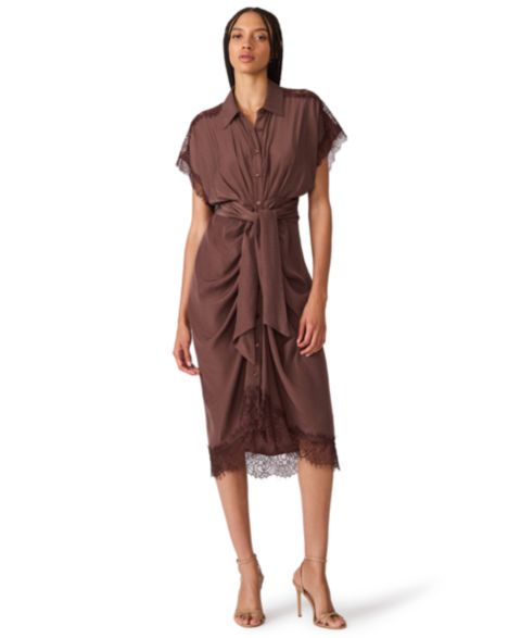 Женское платье Steve Madden Tori Collared Wrap Midi, цвет: Кофейный