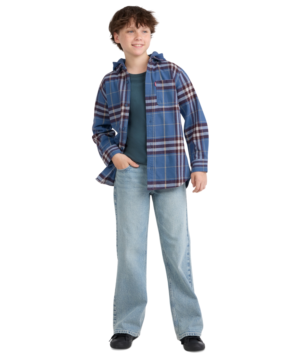 Levi's Boys' 8-20 Hooded Plaid Flannel Long-Sleeve Shirt