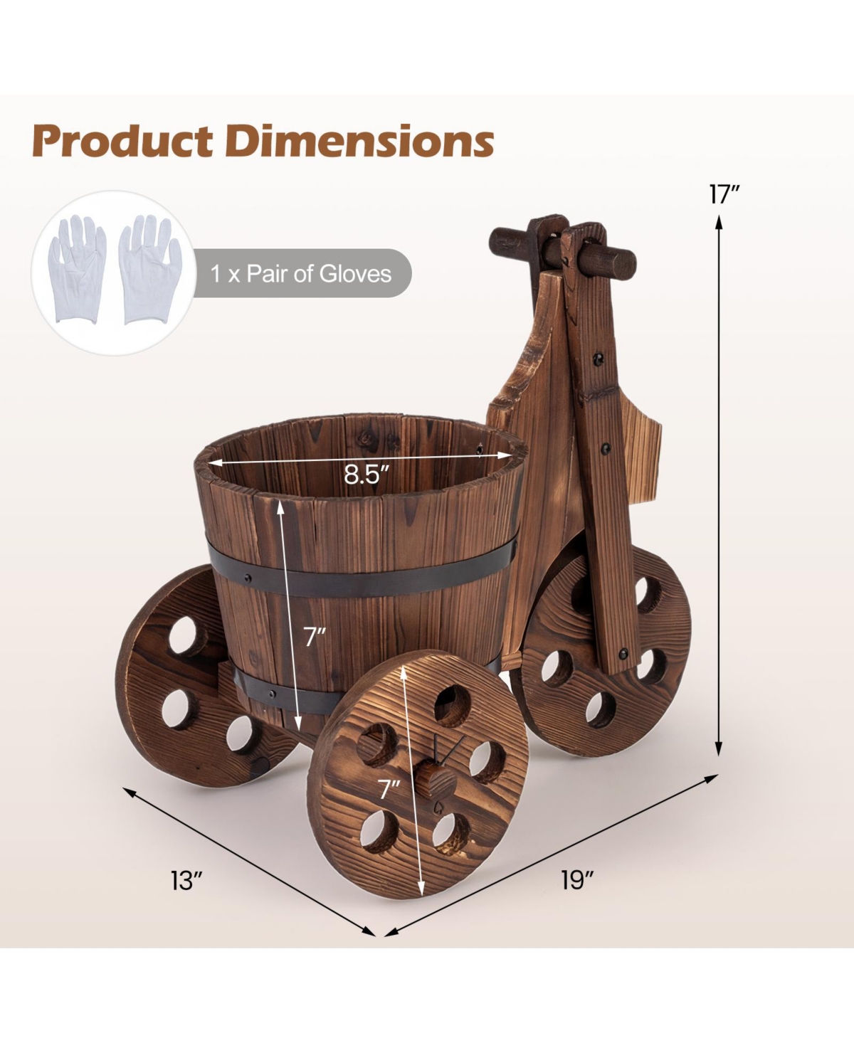 Gymax Rustic Wood Tricycle Planter Barrel Pot and Drainage for Patio Garden