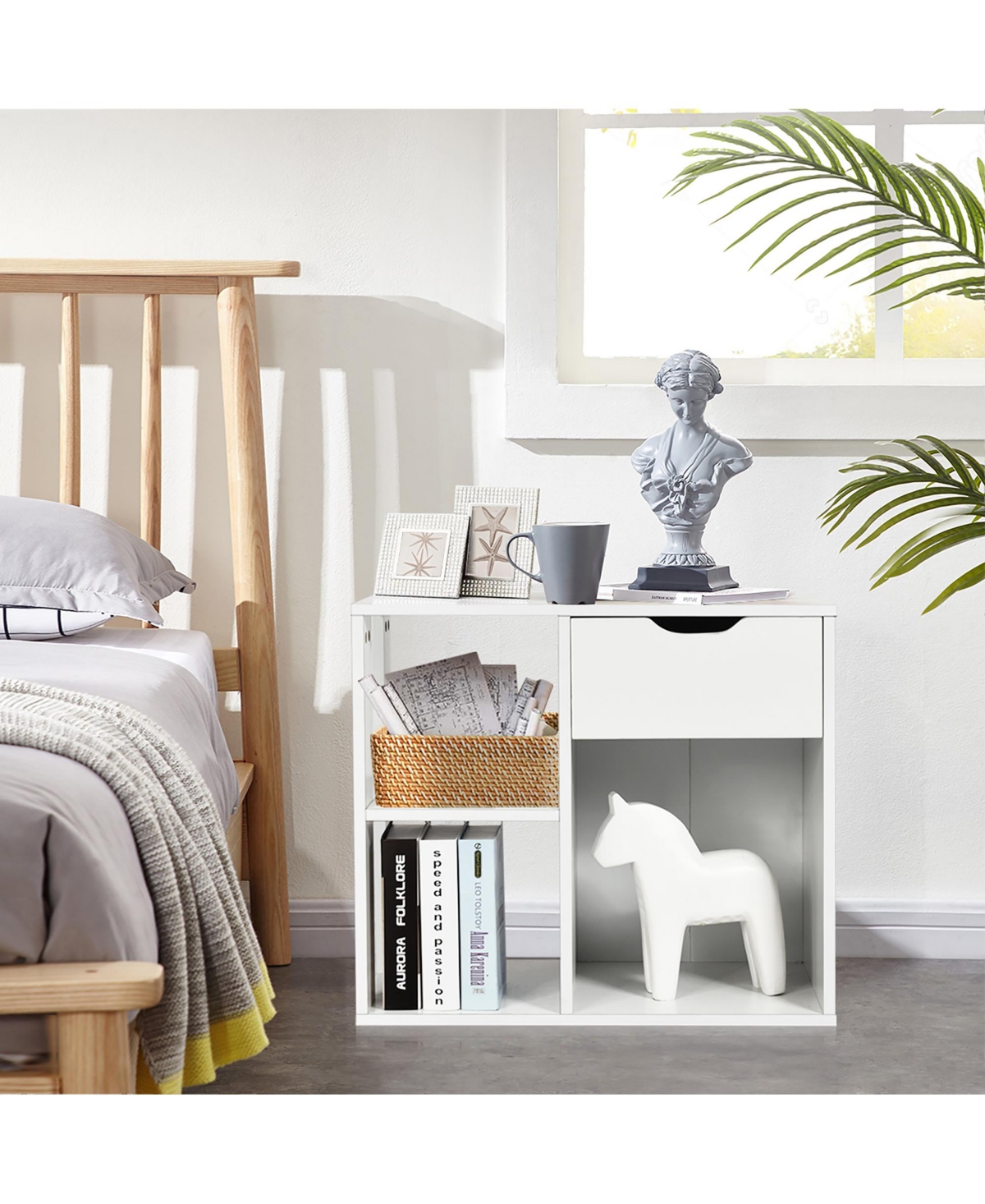 Costway 3-tier Side Table with Storage Shelfand Drawer Space-saving Nightstand