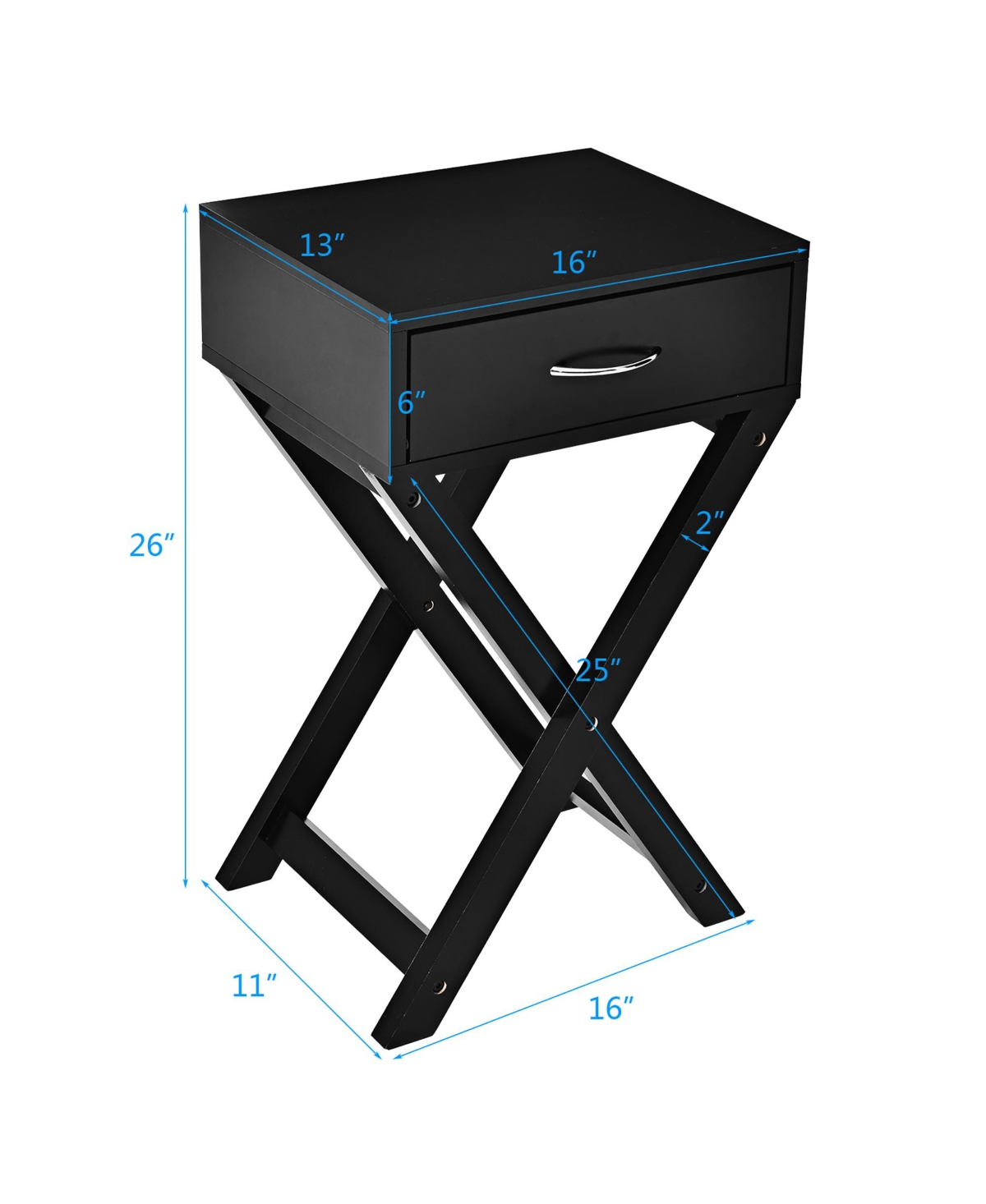 Costway Nightstand x-Shape Drawer Accent Side End Table Modern Home Furniture