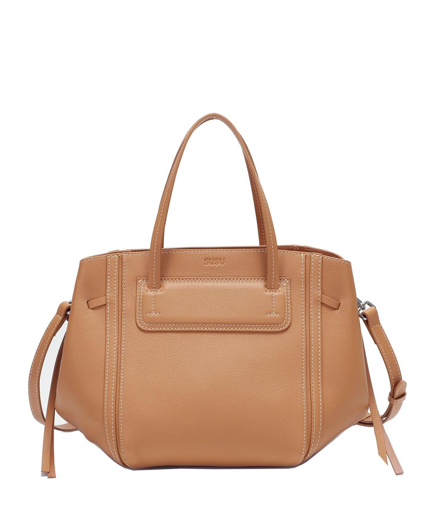 Hadley Leather Tote Bag Structured Shoulder Purse Minimalist Convertible Crossbody with Top Handles