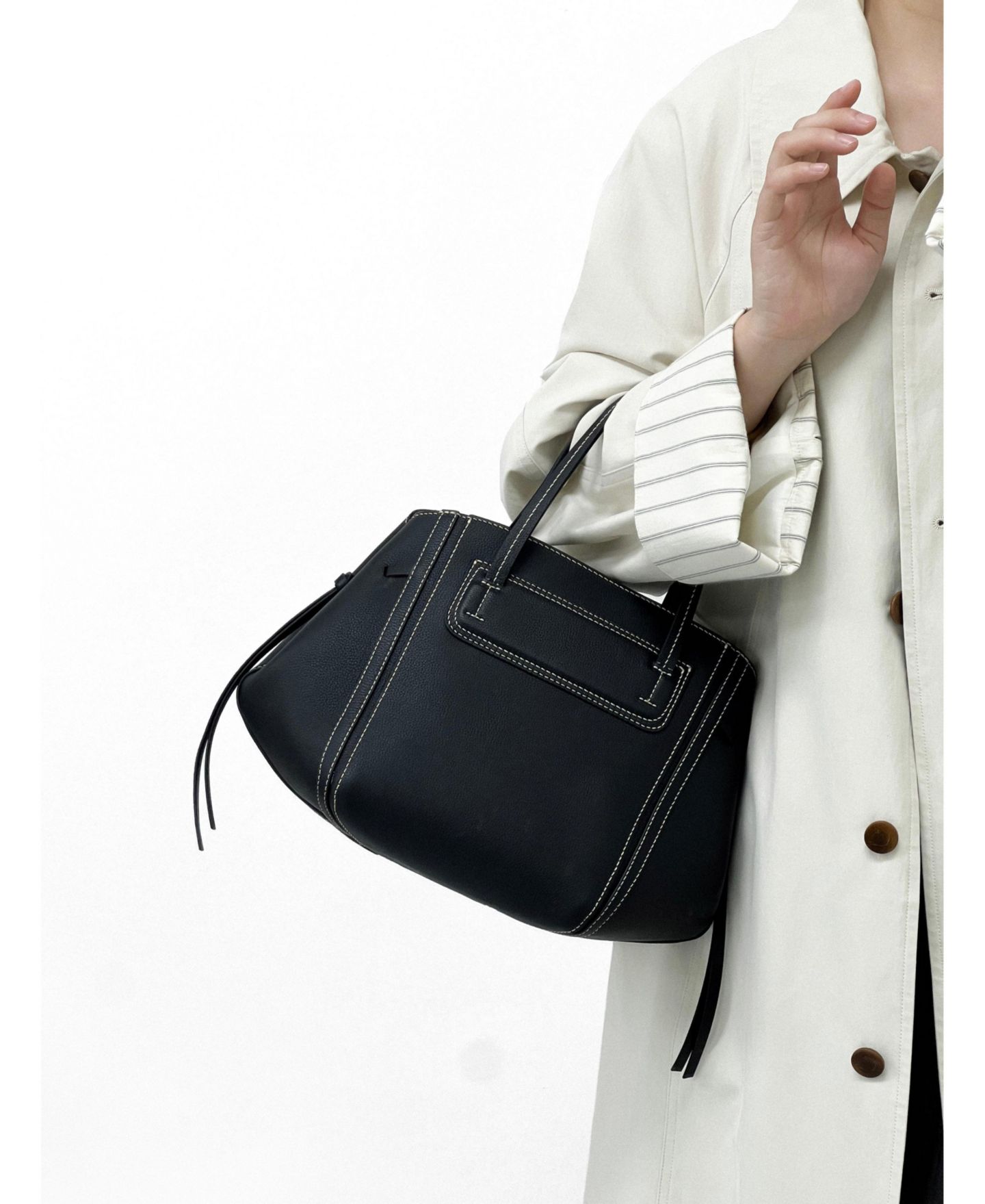Женские сумки SUSU Hadley Leather Tote Bag Structured Shoulder Purse Minimalist Convertible Crossbody with Top Handles, цвет: Чёрный — фото 3