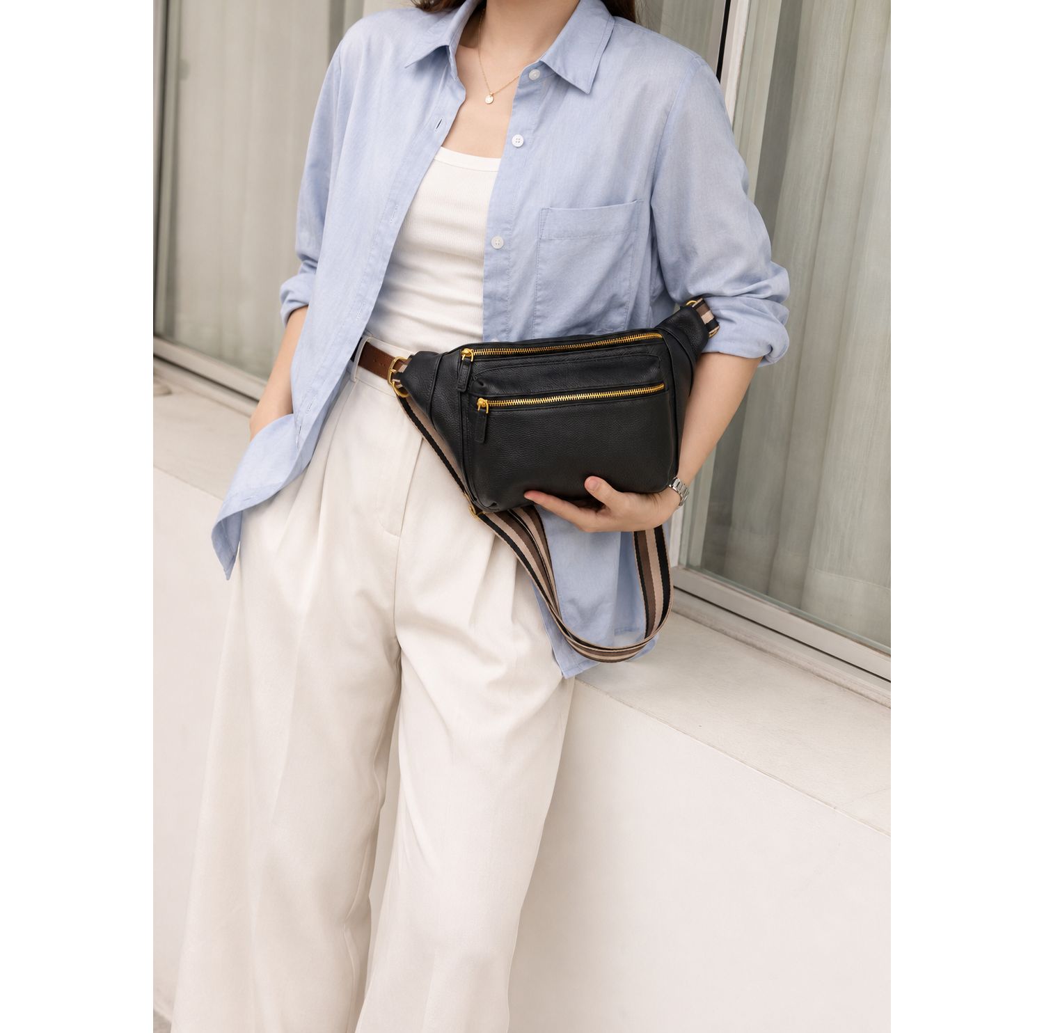 Cleo Leather Fanny Pack Crossbody Sling Bag Chest Belt Purse