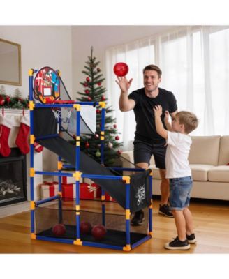 12.8 x 6.1 x 16.3 Inch Kids Basketball Hoop Set with 4 Basketballs 6 basketballs Air Pump and Sticky Net. Indoor Outdoor Game