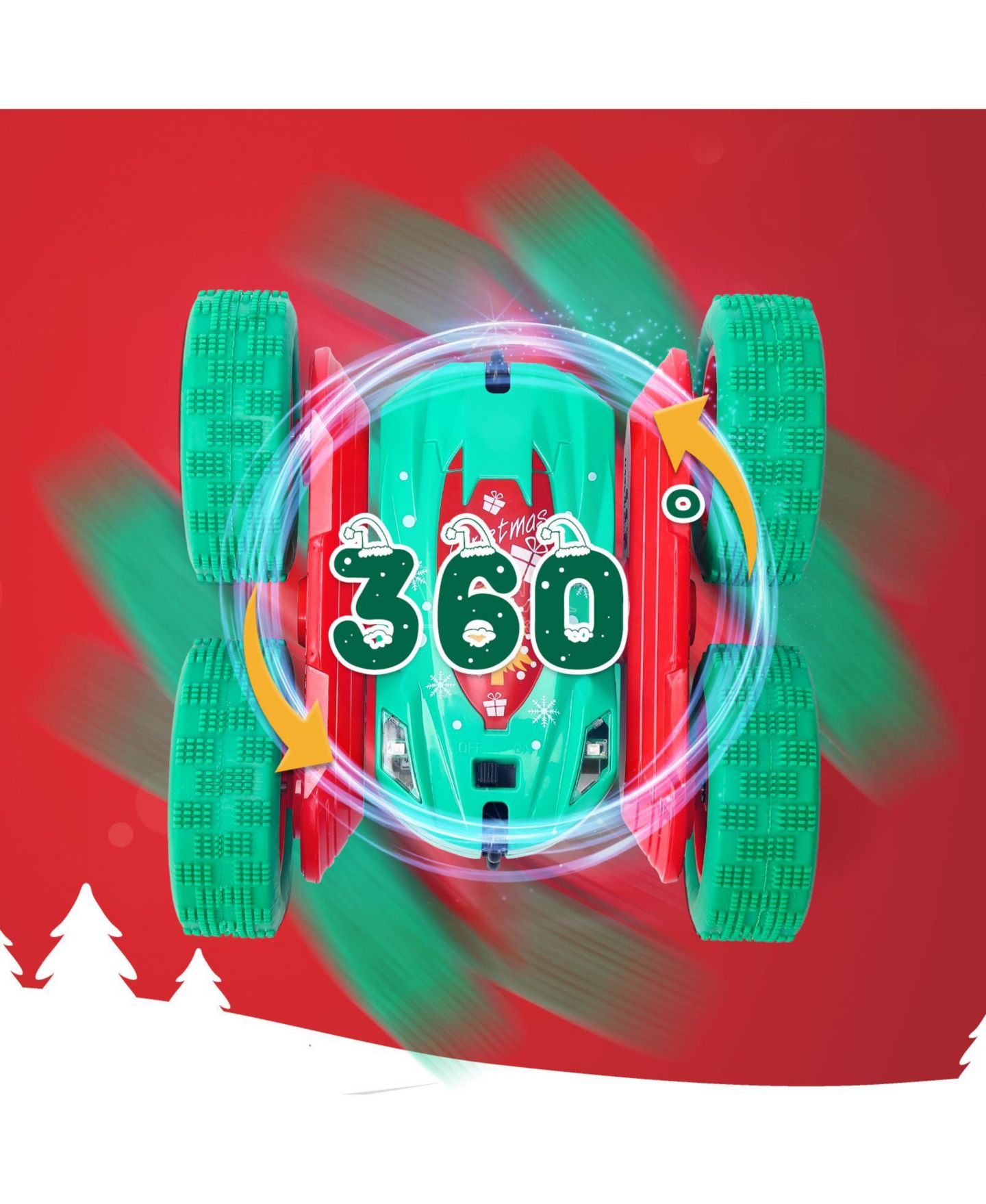 Детская игрушка homfan 10.2 x 6.7 x 5.9 in Remote Control Stunt Car Christmas Edition RC Vehicle with 4 Batteries 360 Spinning Toy for Outdoor Adventure Play, цвет: Красный — фото 7