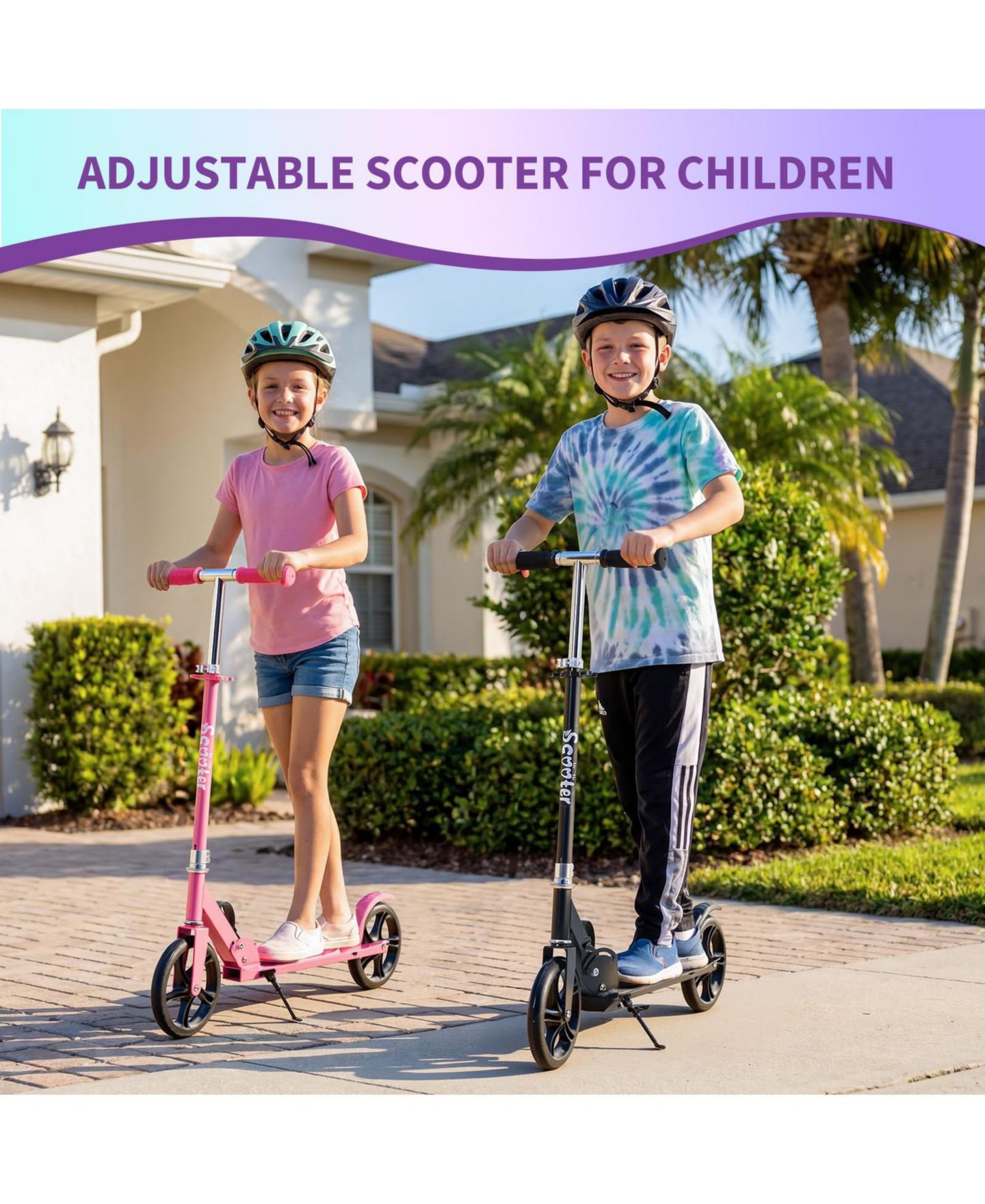 Детская игрушка homfan Big Wheels Adjustable Handlebar Foldable Scooter, Ages 3-6, цвет: Чёрный — фото 4