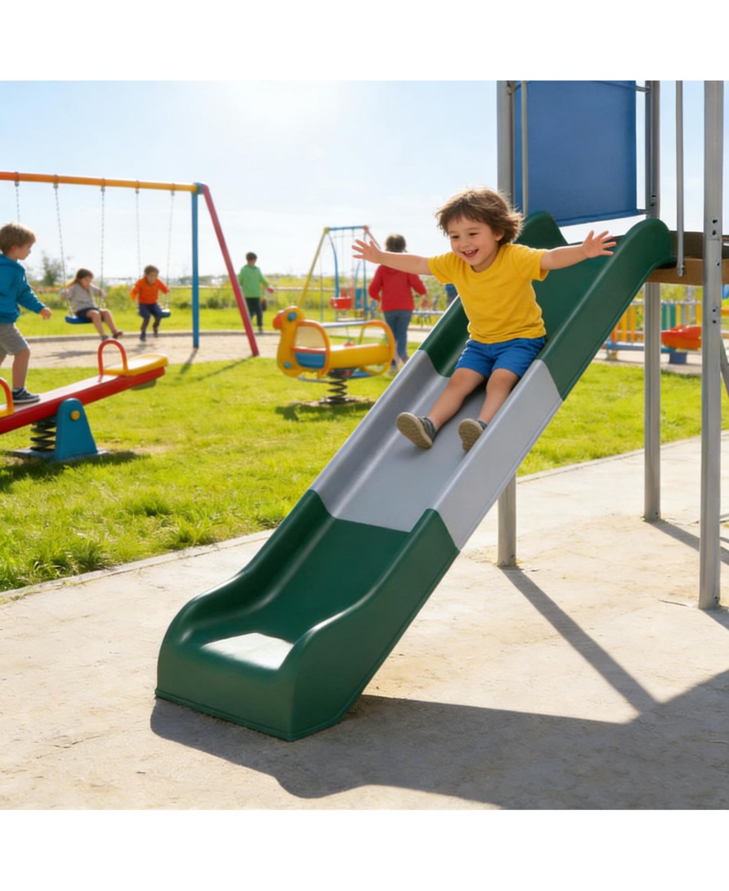 Детский игровой набор homfan 112 x 110 x 97 Inch Galvanized Steel and PE Outdoor Kids Treehouse Swing and Slides Playset with 2 Straight Swings, цвет: Синий — фото 4