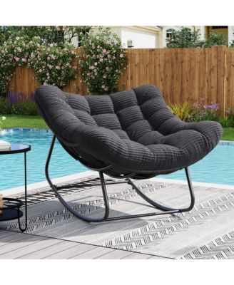 Outdoor Rocking Chair: 30degree(s) Gentle Rocking  Extra-Large Papasan Chair with Cushion Metal and PE Rattan Frame 400-pound Weight Capacity