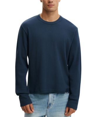 Men's Cropped-Fit Waffle Textured Long-Sleeve T-Shirt