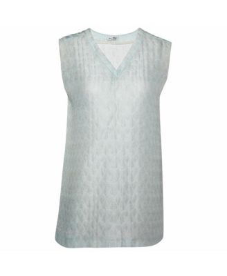Women's Patterned Lurex Silk Blend Sleeveless V-Neck Top