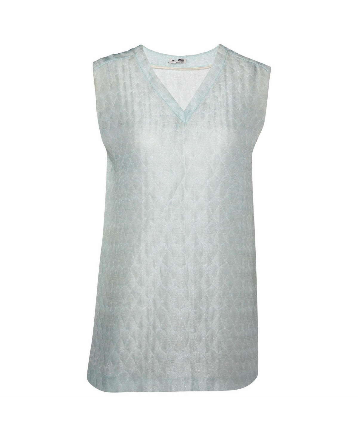 Pre-Owned Miu Miu Women's Patterned Lurex Silk Blend Sleeveless V-Neck Top