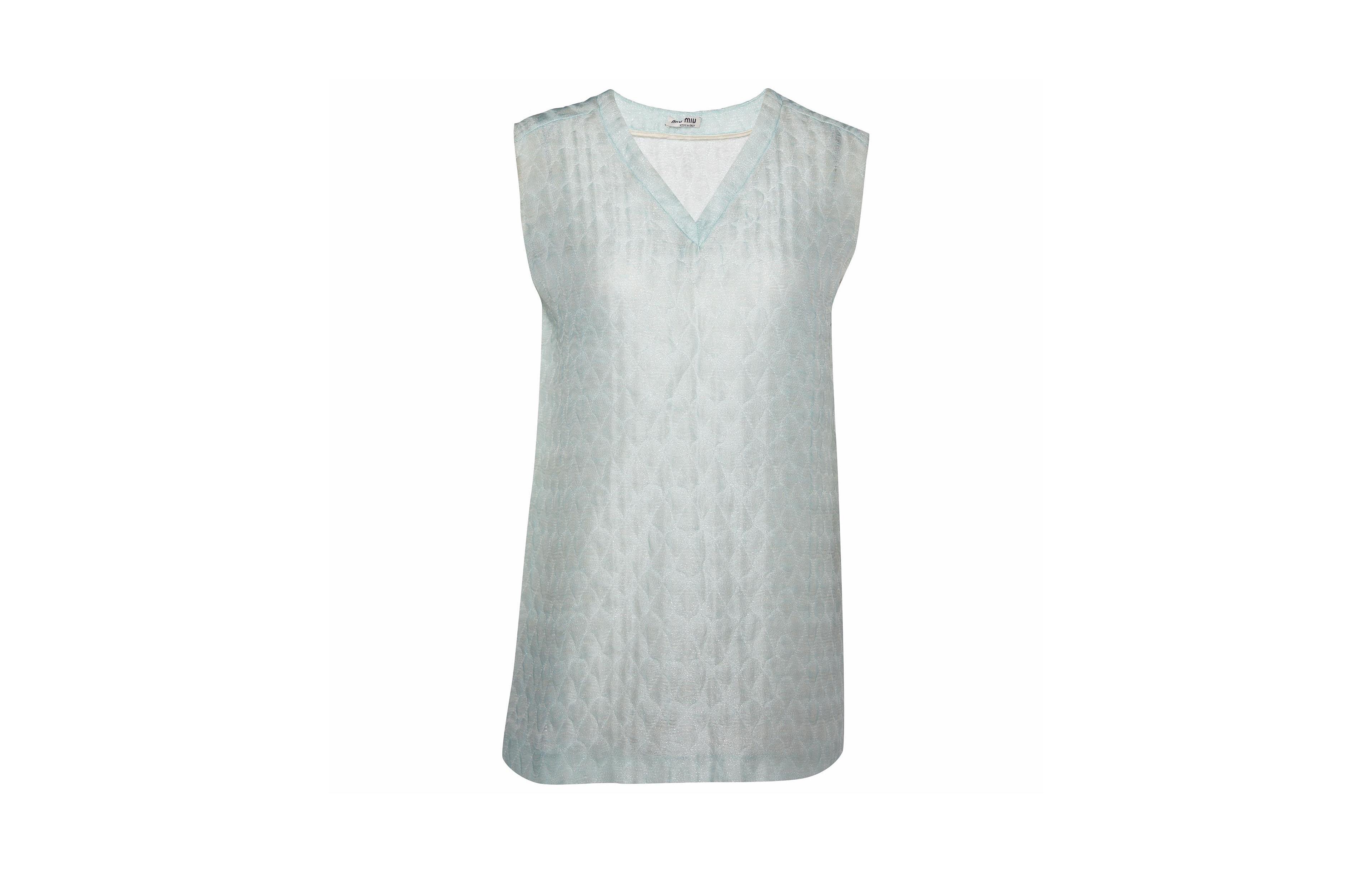 Pre-Owned Miu Miu Women's Patterned Lurex Silk Blend Sleeveless V-Neck Top