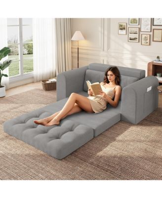 59" Corduroy Folding Sofa Bed with Round Armrests-Convertible, Back-Friendly Folding Bed-No Assembly Required-Living Room/Bedroom Floor Sofa