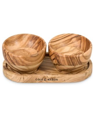 Portobello Collection Italian Olive Wood 3-Piece Pinch Pots and Tray Set