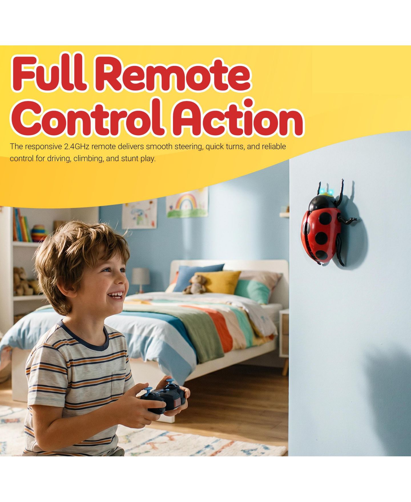 Детская игрушка Contixo RC7 Wall Climbing RC Stunt Ladybug with LED Lights and Spray, Remote Control Bug Toy for Floors, Walls, Ceilings and Glass, Kids Ages 3+, цвет: Чёрный / Красный — фото 2