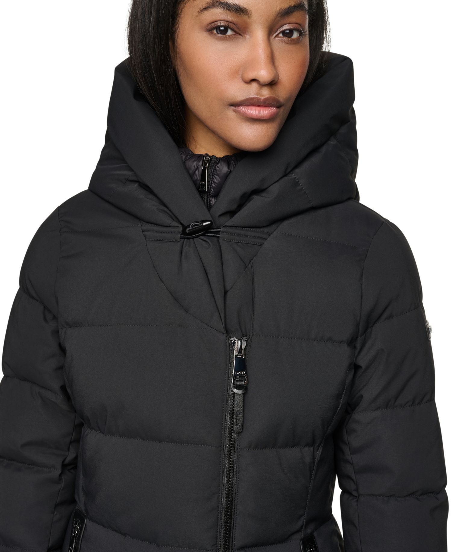 Women's Bibbed Shawl Collar Hooded Puffer Coat