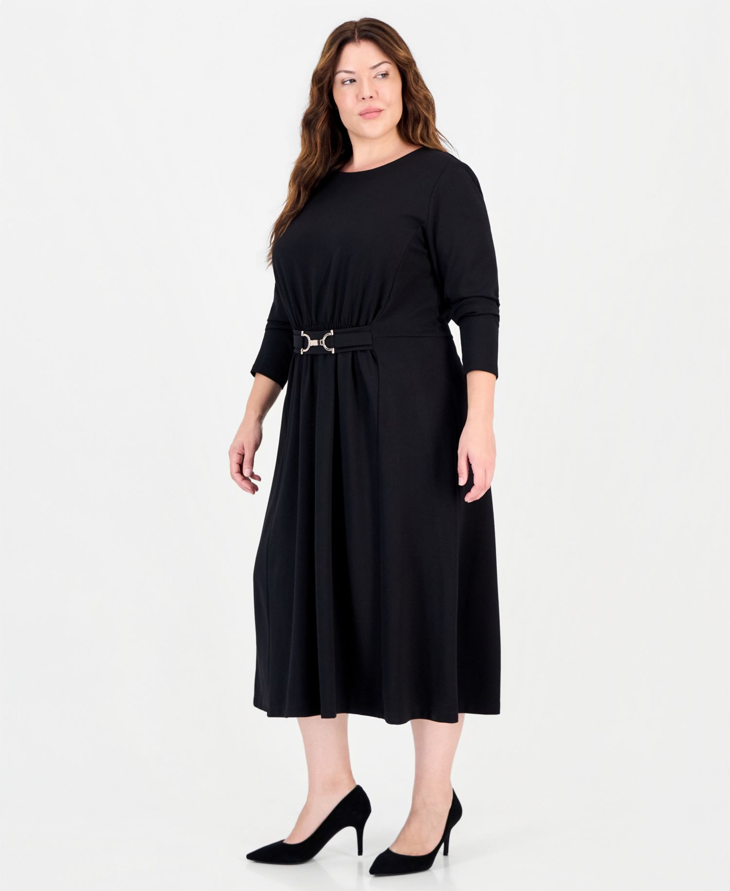 Plus Size Serenity Belted Scoop Neck A-Line Midi Dress