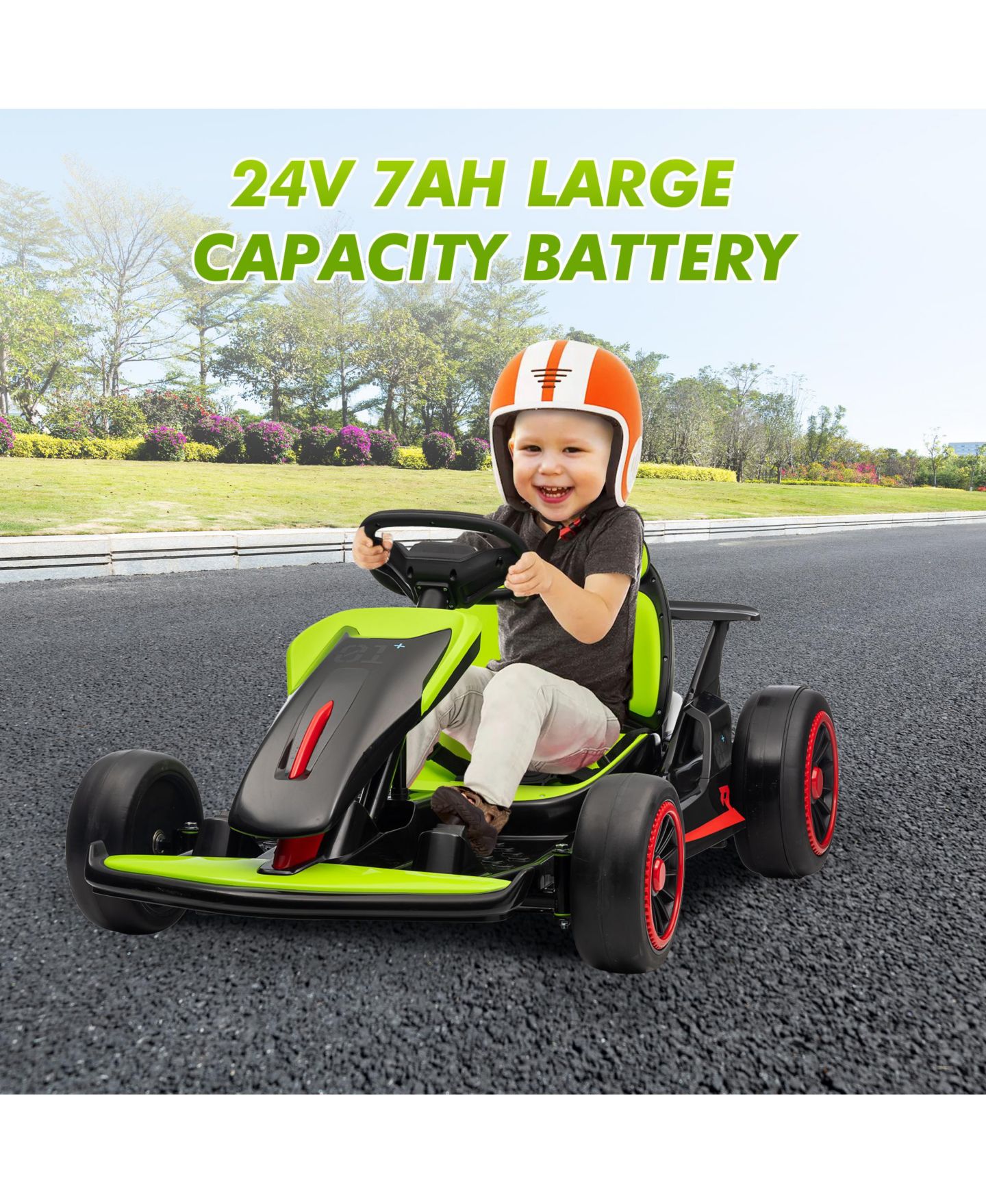 Детская игрушка homfan 49.6 x 26.6 x 11.0 Inch Kids Electric Drift Go Kart, 24V Battery Powered Racing Kart with 10 MPH Speed, 2 Motor for Outdoor Fun — фото 6