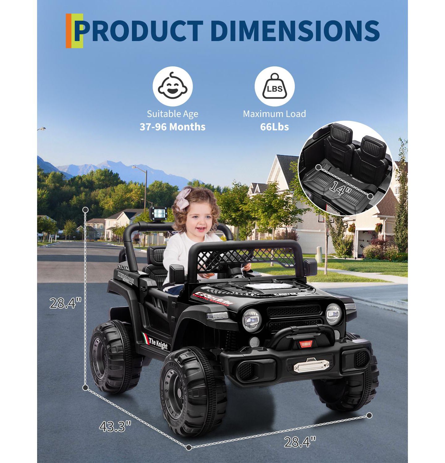 Детская игрушка homfan 43.3"L x 28.3"W x 28.3"H 12V Battery Powered Remote Control Electric Ride-On Car, Ages 3-6, цвет: Чёрный — фото 4