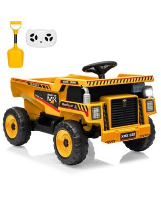 12V Ride-On Dump Truck, 4-Wheeler Electric Construction Vehicle with Remote Control, Dump Bed, Shovel, LED Lights, Music