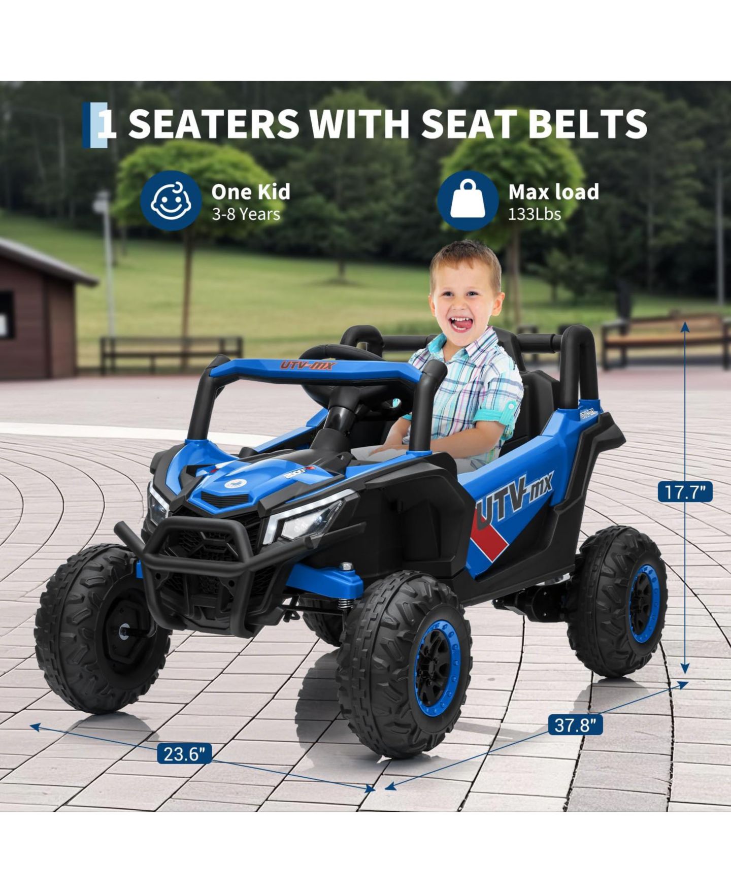 Детские игрушки homfan 12V Ride On UTV Truck, 4WD/2WD Switchable, 4 Spring Suspension, EVA Tires, Safety Belt, Double Doors, Bluetooth, Music — фото 2