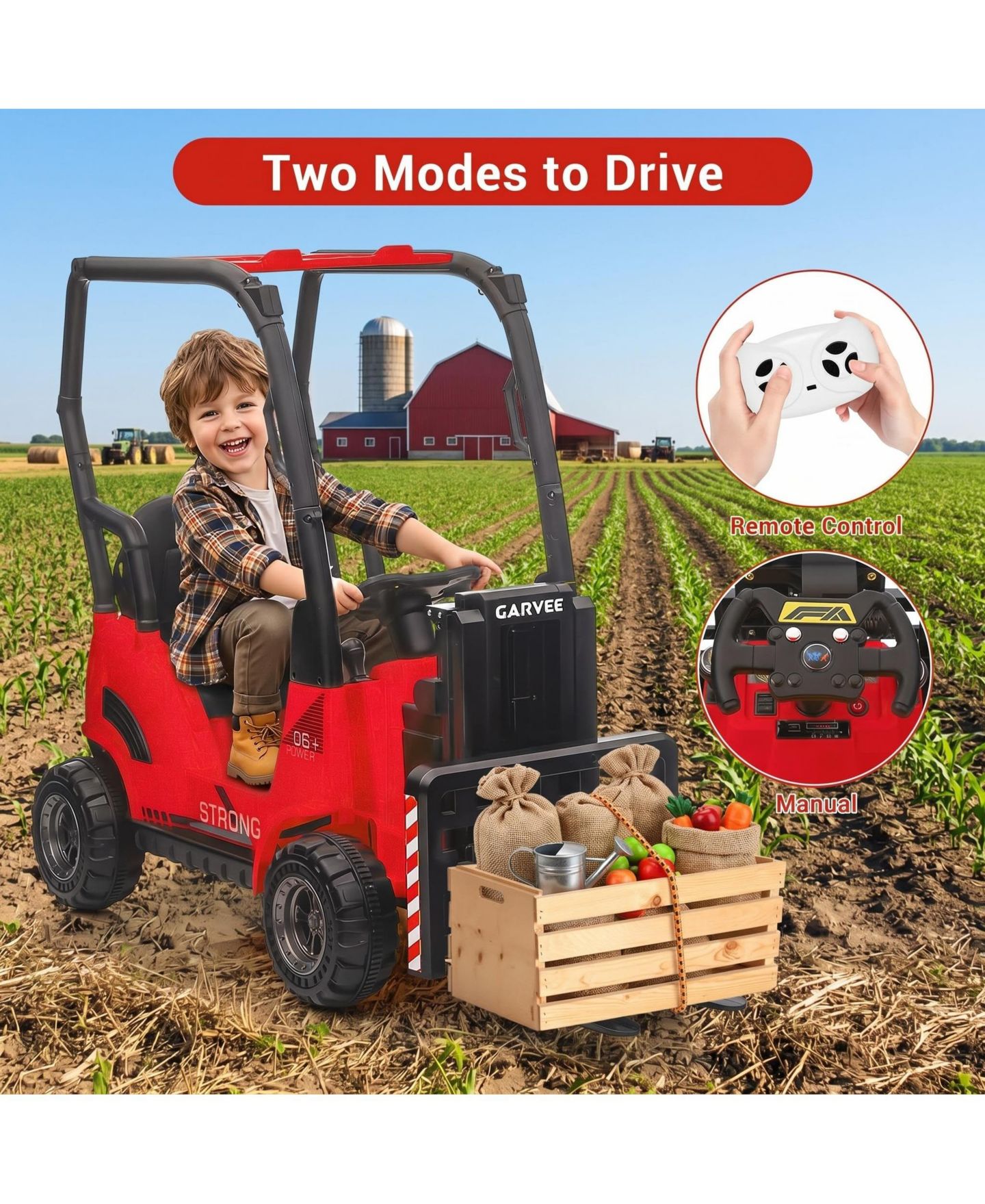 Детская игрушка homfan 12V Electric Kids Forklift Ride-On Car with Remote Control and Liftable Fork, 66-Lb Capacity, Ages 3-7, цвет: Красный — фото 7