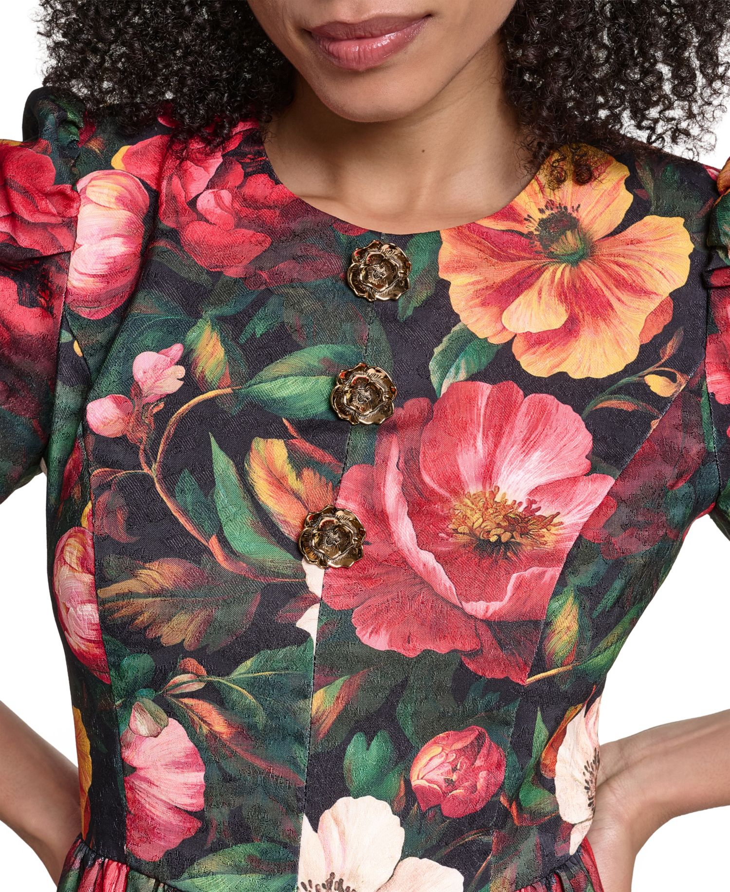 Women's Print Damask Jaquard Fit And Flare Midi Dress