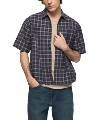 Men's Embroidered Plaid Spread Collar Shirt