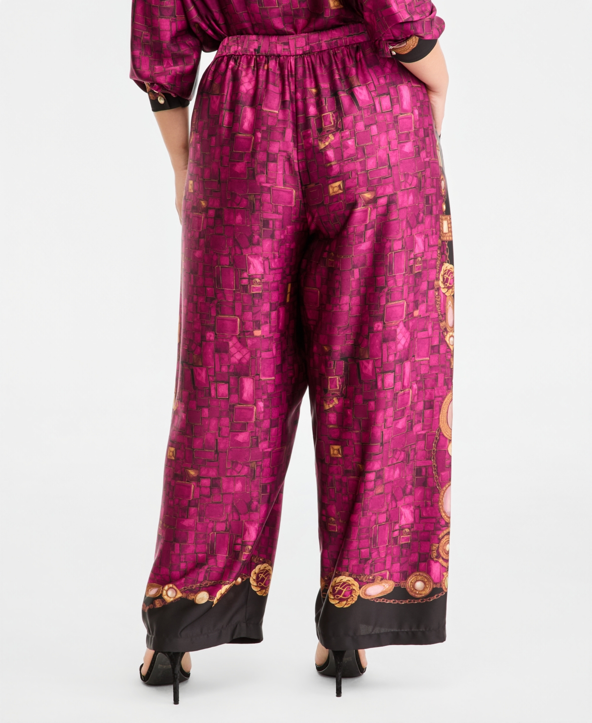 Karl Lagerfeld Paris Plus Gemstone Pull-On Wide-Leg Satin Pants