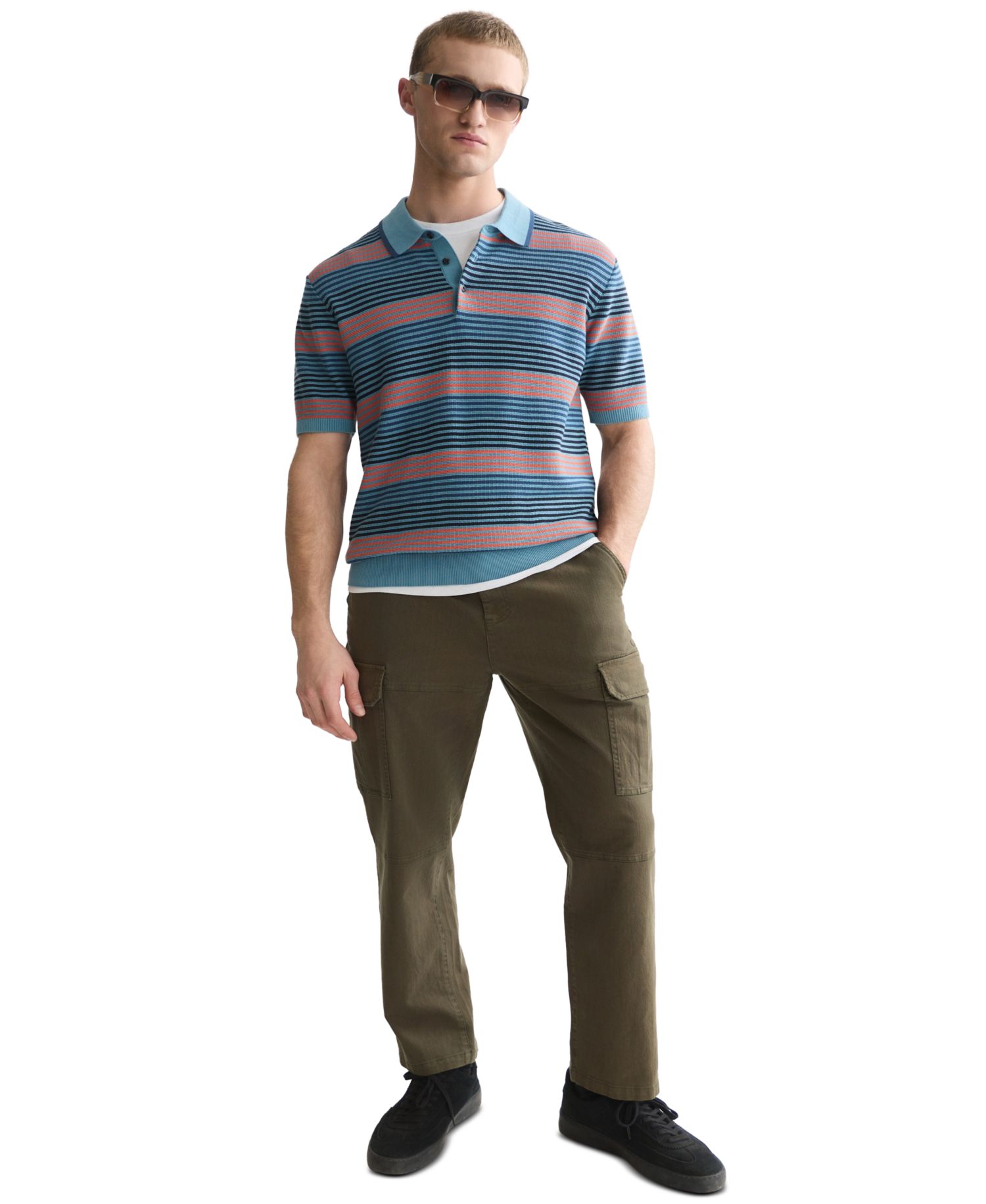 Men's Striped Knitted Regular-Fit Polo Shirt