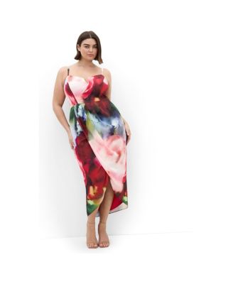 Women's Sassy Floral Print Tulip Midi Dress