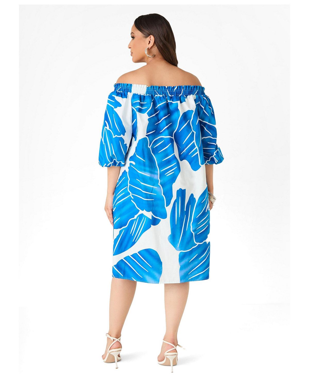 Ashley Stewart Women's Plus Size Off The Shoulder Leaf Print Dress view 2 — MAYCSS fashion products