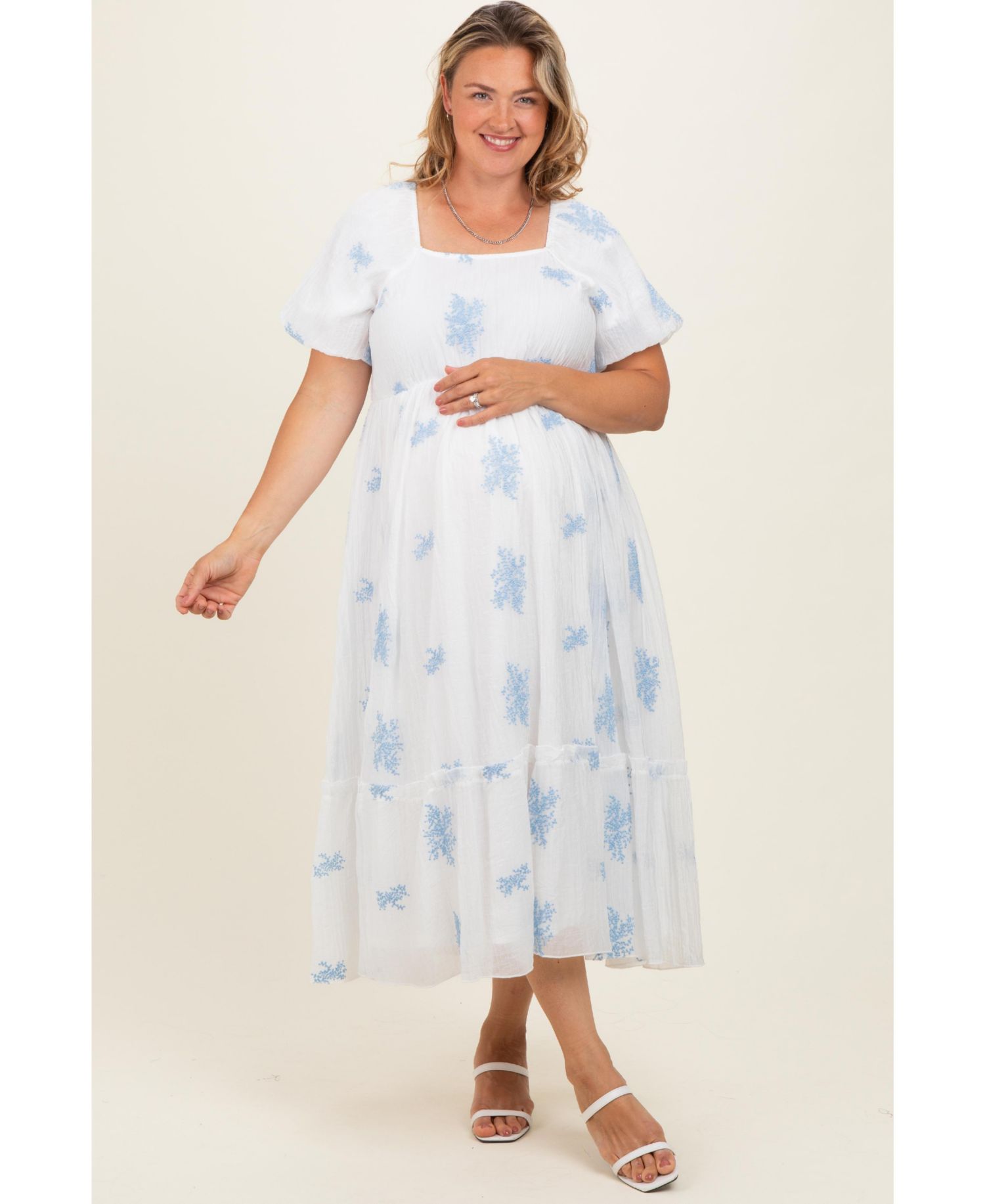 Plus Size Ivory Floral Print Ruffle Hem Midi Dress