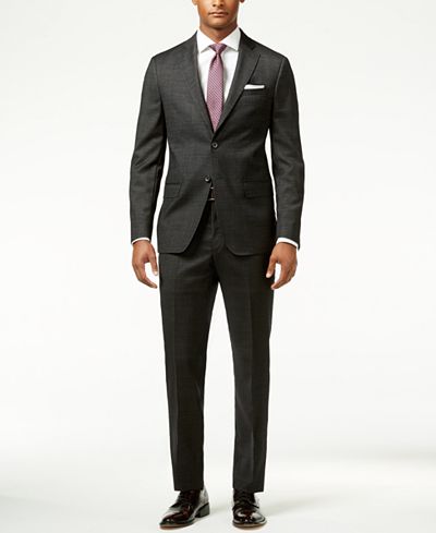DKNY Men's Black Soft Mini-Grid Slim-Fit Suit