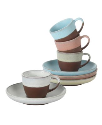 William Crest 8 Piece Cup and Saucer Set, 4piece 3.5oz Stoneware Cups and 4 piece5.5" Saucers
