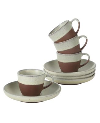 William Crest 8 Piece Cup and Saucer Set, 4piece 3.5oz Stoneware Cups and 4 piece5.5" Saucers