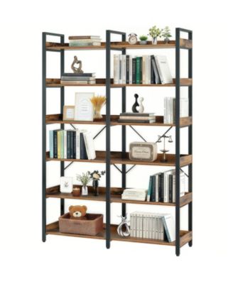 67 Inch 6 Tier Industrial Wooden Open Bookshelf Metal Frame Home Display Rack