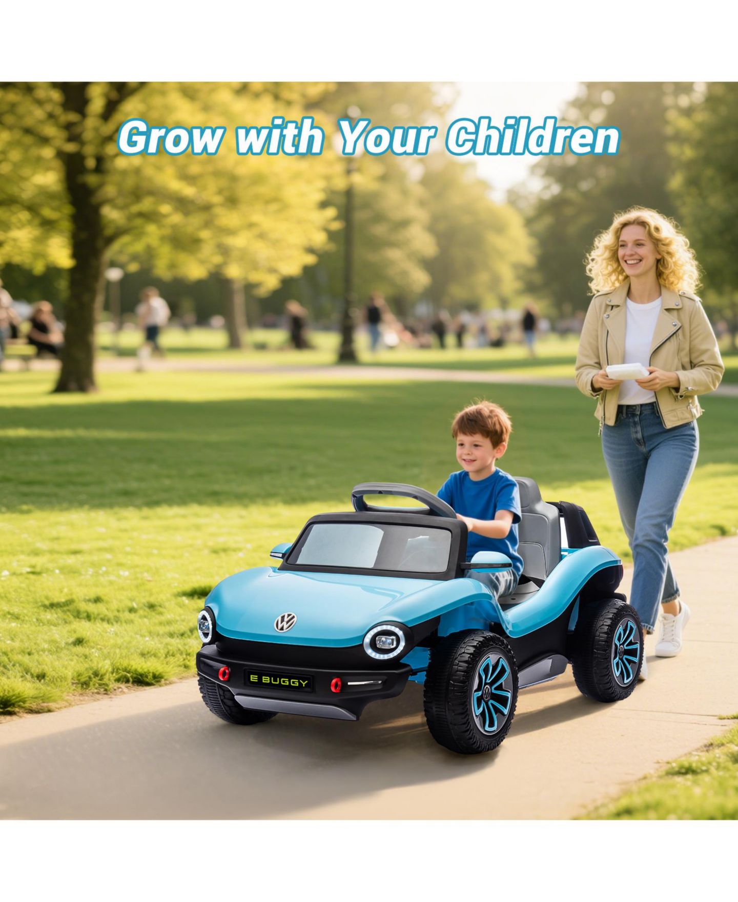 Детская игрушка homfan Licensed Volkswagen Beetle 12V Ride-On Car with Remote Control, LED Lights, Music, 66 lb Capacity, Ages 3+, цвет: Синий — фото 7