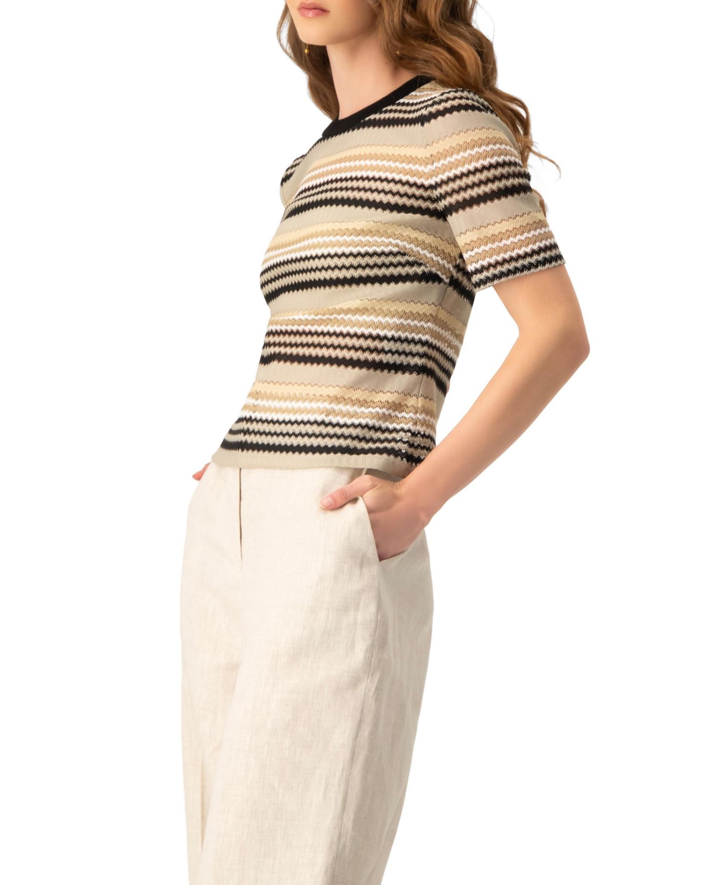Женский топ Ivonne Chevron Stripe Crochet Knit, цвет: Бежевый — фото 3