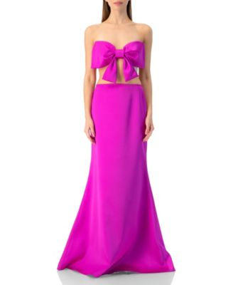 Women's Strapless Bow-Front Crop -Top Gown in Satin