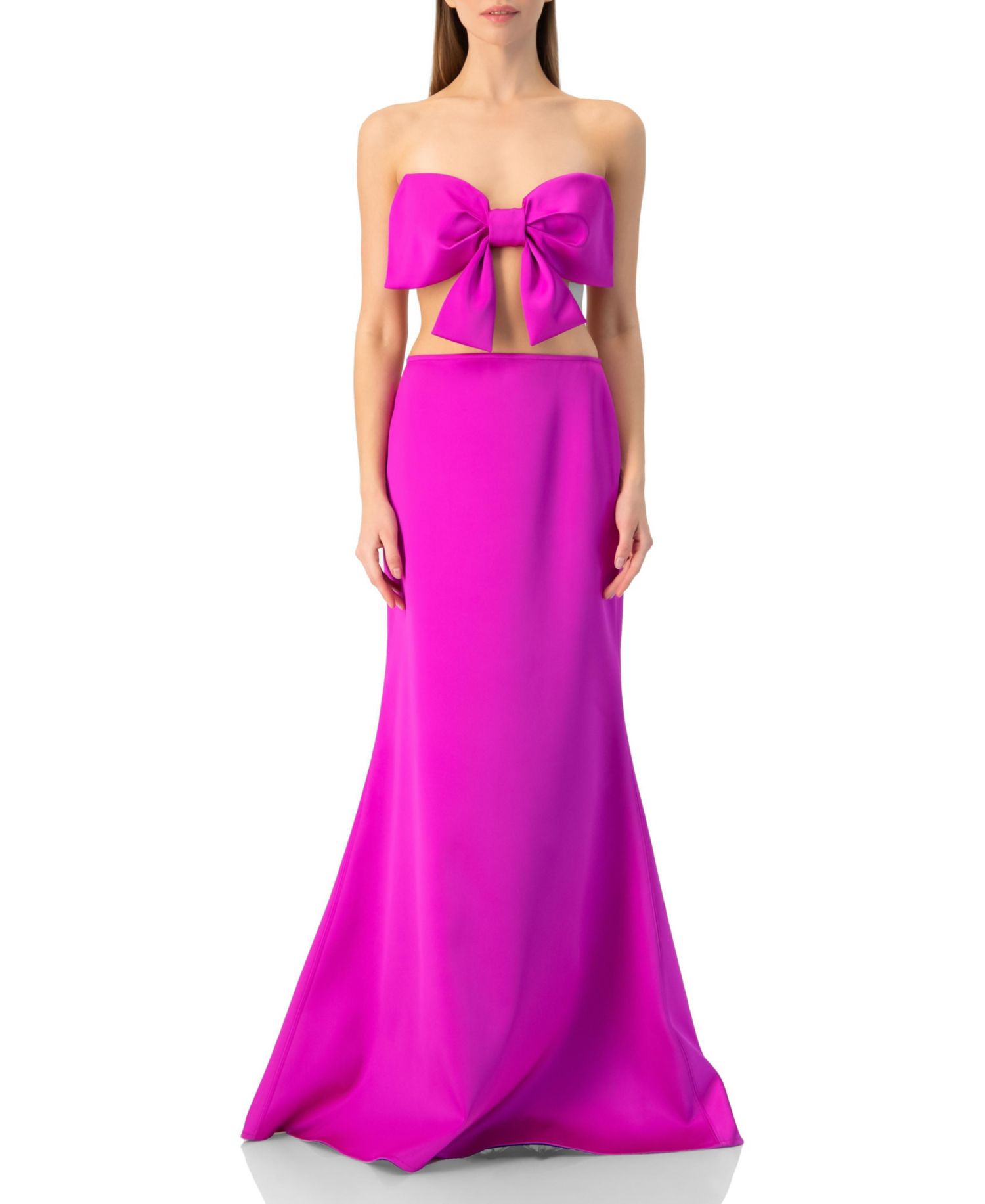 Women's Strapless Bow-Front Crop -Top Gown in Satin