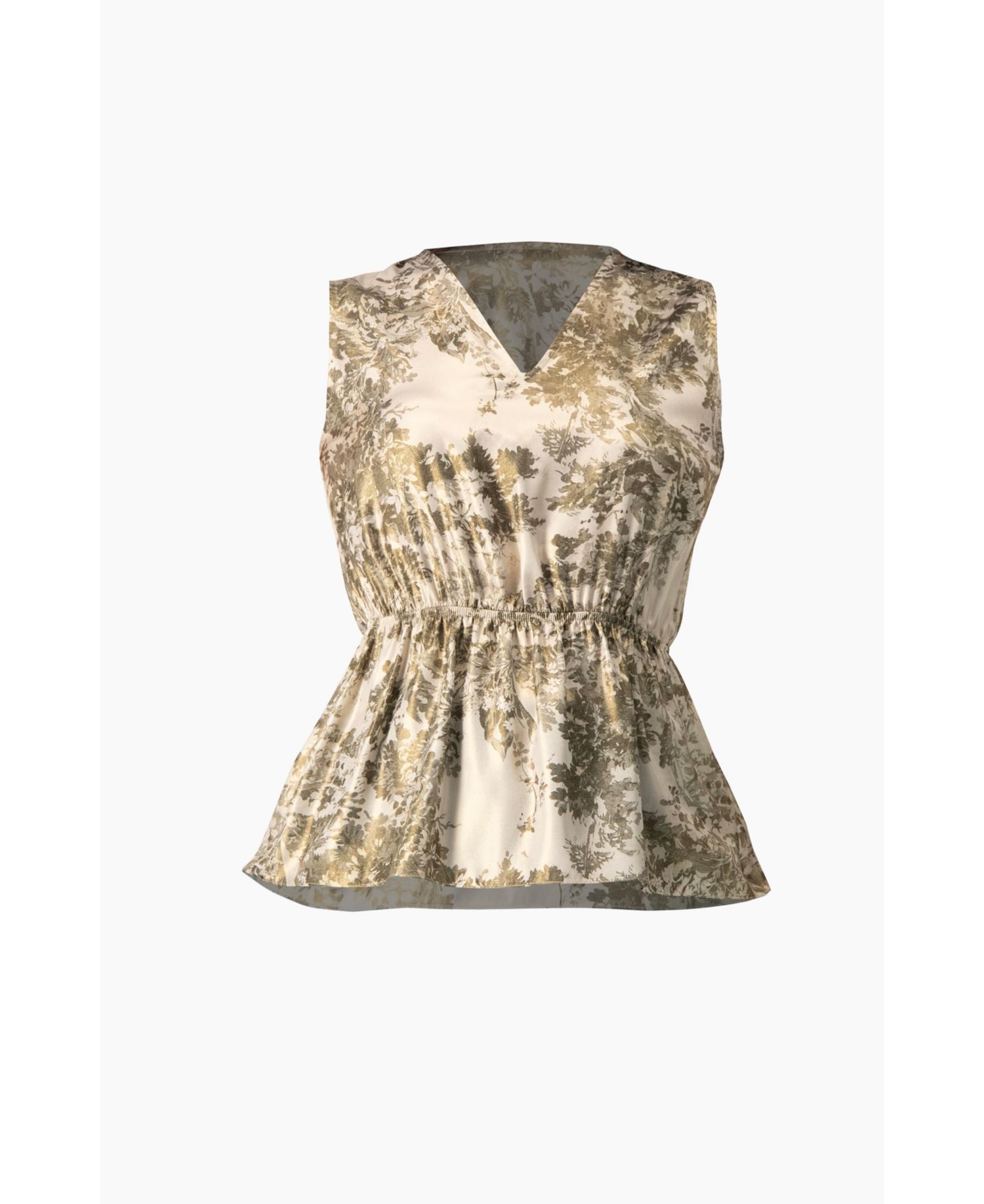 Women's Sleeveless Peplum Blouse in Abstract Botanical Print Top