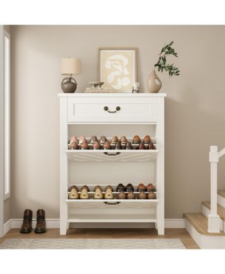 31.5 In Shoe Cabinet with 2 Flip Drawers and Adjustable Shelves, Freestanding Shoe Storage Organizer with Storage for Entryway Closet Hallway