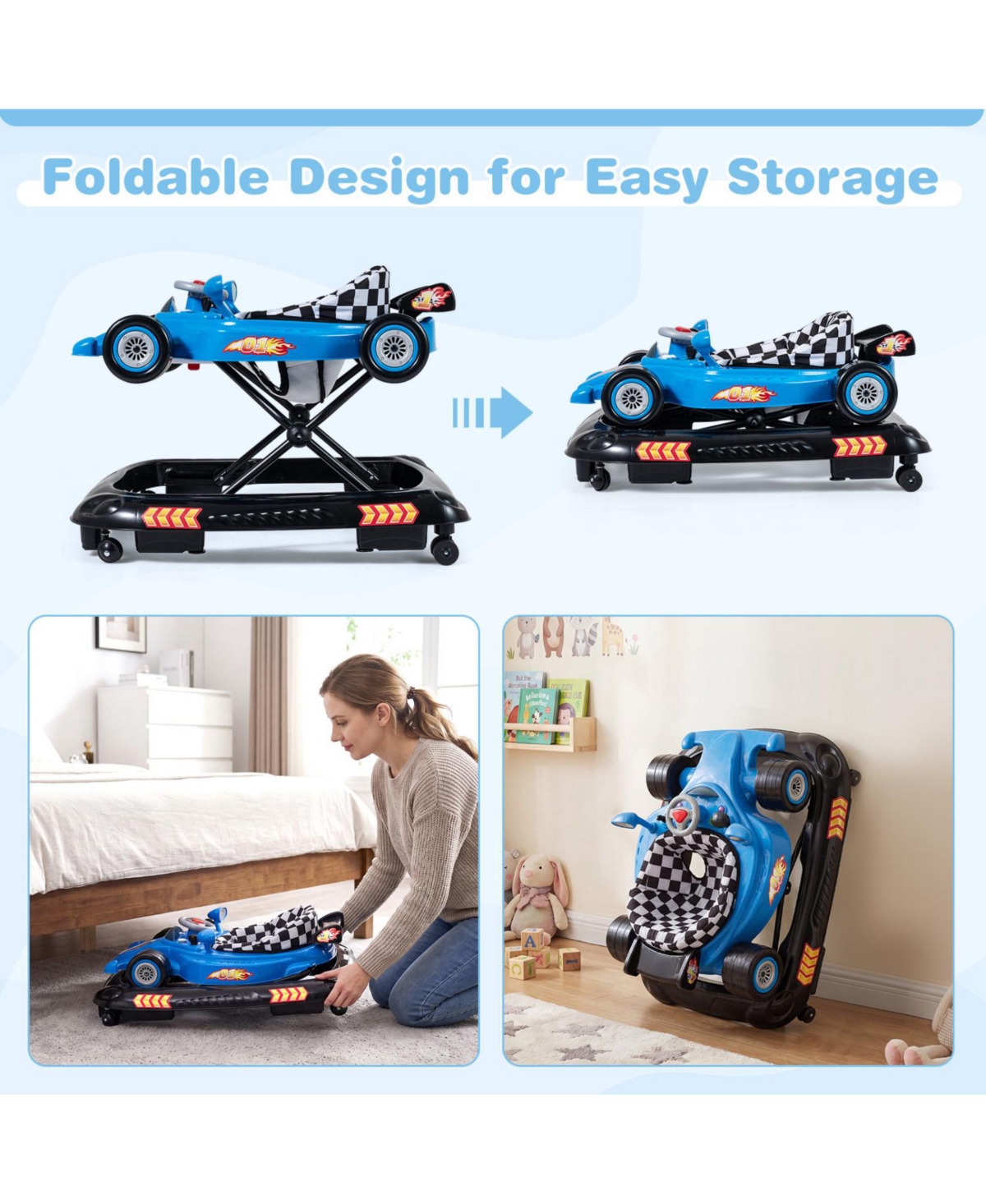 Slickblue Toddler Baby Walker with 3-Level Adjustable Height and Convertible Function